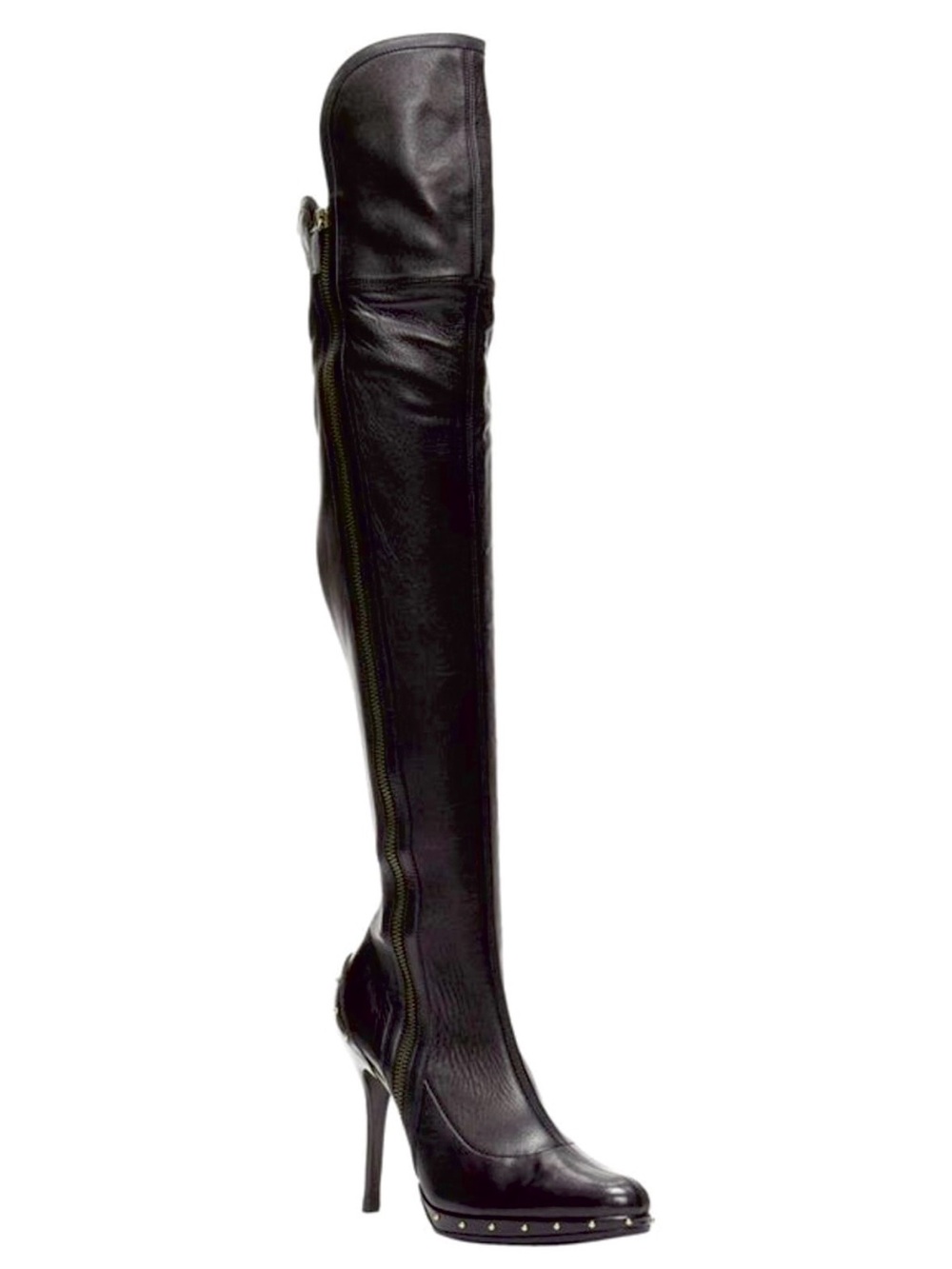 GUCCI Tom Ford Black Leather Over The Knee Boots Fall Runway 2003 EU 7.5